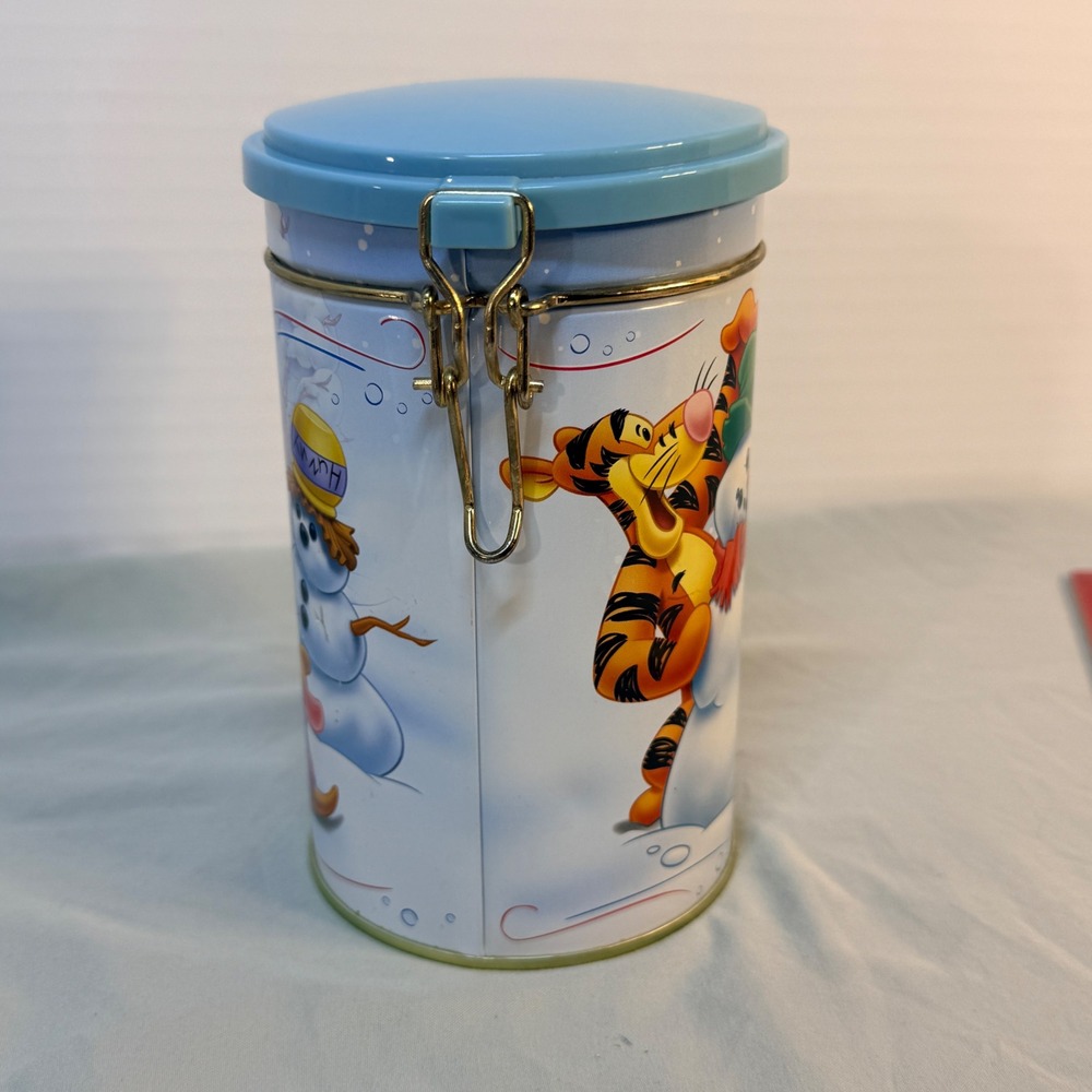 Disney Winnie the Pooh Snowman Winter Metal Canister Houston Harvest 1836FY05 - Picture 3 of 8